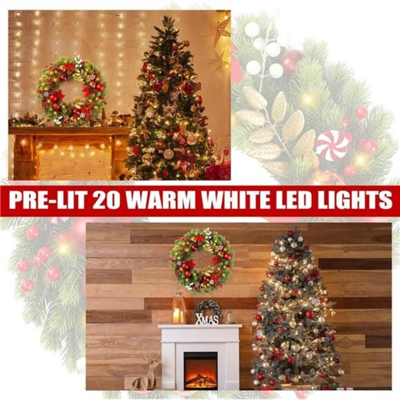 BRAND NEW Christmas Wreath for Front Door 17 Inch - Picture 6 of 9